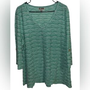 JM Collection Womens green Wave Pattern V-Neck Tunic size XL pre-owned